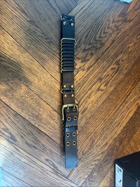 WCM Women’s Black Leather Belt with Brass Hardware size Medium